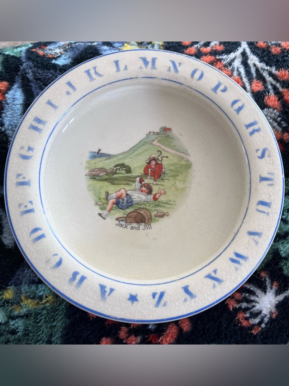 Antique McNicol Alphabet Baby Plate Jack & Jill Nursery Rhyme ABC East Liverpool